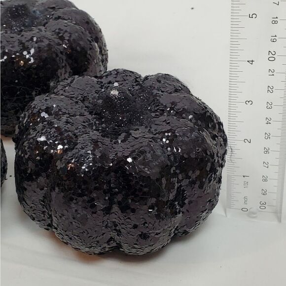 Set of 4 Black Glitter Pumpkins 2” & 4” Halloween Decor - Picture 5 of 5